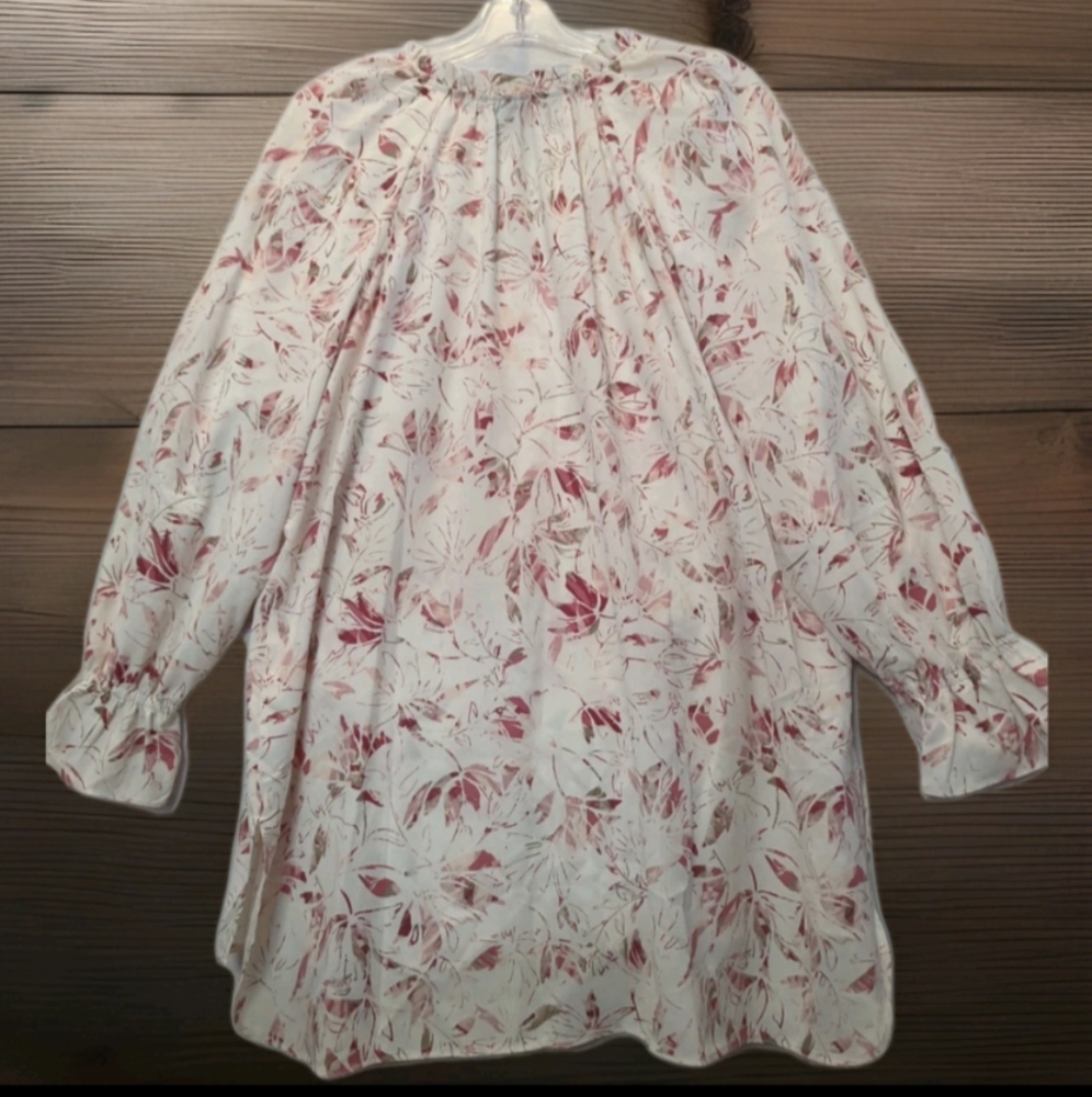 Women's Kaari Blue Round Ruffleneck Size 2X Long Ruffle Sleeve Floral Cream Pink - Picture 5 of 15